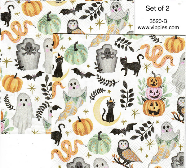 HWN-3520-B-S Set of 2 Animal Halloween Print Napkin for Decoupage