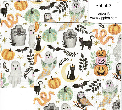 HWN-3520-B-S Set of 2 Animal Halloween Print Napkin for Decoupage