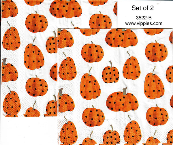 HWN-3522-B-S Set of 2 Polka Dot Pumpkins Napkin for Decoupage