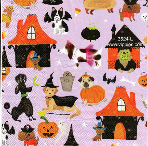 HWN-3524-L Halloween Dogs Houses Print Napkin for Decoupage