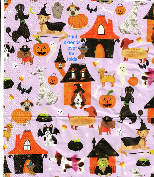 HWN-3524-L Halloween Dogs Houses Print Napkin for Decoupage