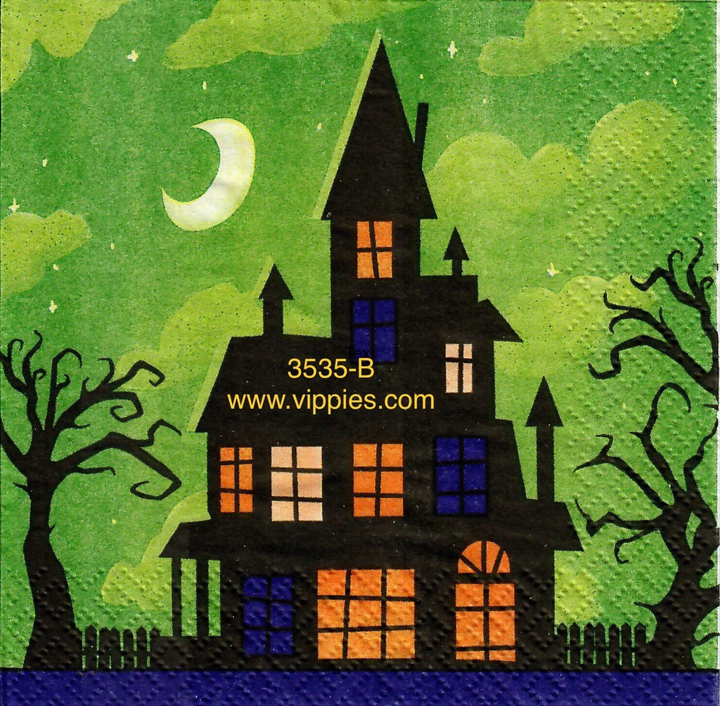HWN-3535-B Green Haunted House Napkin for Decoupage