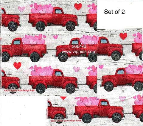 LVY-2664-B-S Set of 2 Trucks with Hearts Napkins for Decoupage