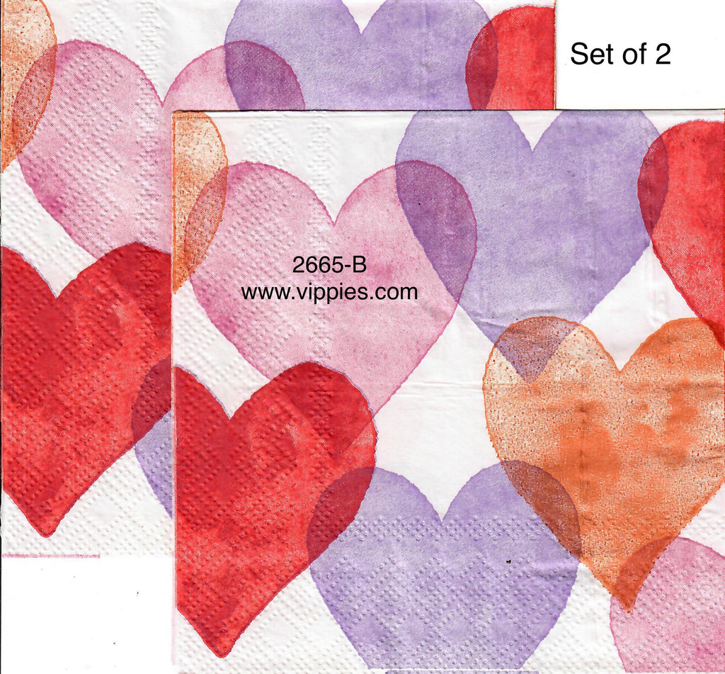 LVY-2665-B-S Set of 2 Big Pastel Hearts Napkins for Decoupage