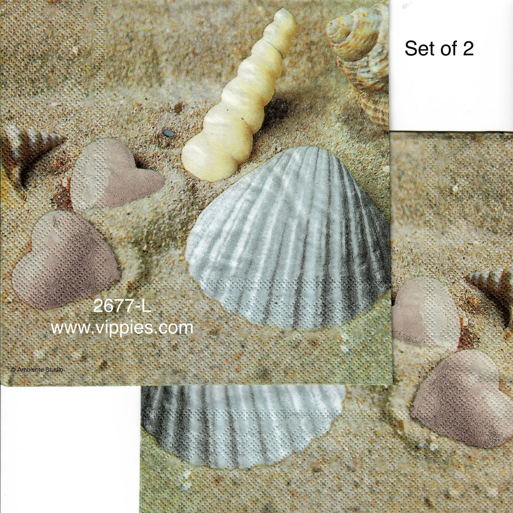 LVY-2677-L-S Set of 2 Sand Hearts Shells Napkins for Decoupage
