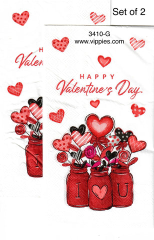 LVY-3410-G-S Set of 2 Happy Valentines Jars Guest Napkins for Decoupage
