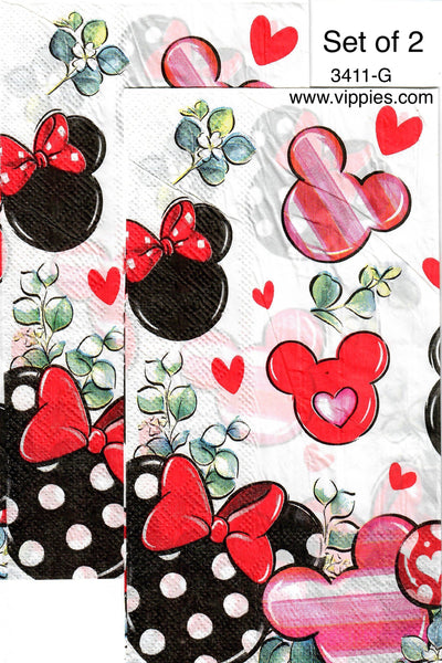 LVY-3411-G-S Set of 2 Minnie Heart Balloons Guest Napkin for Decoupage