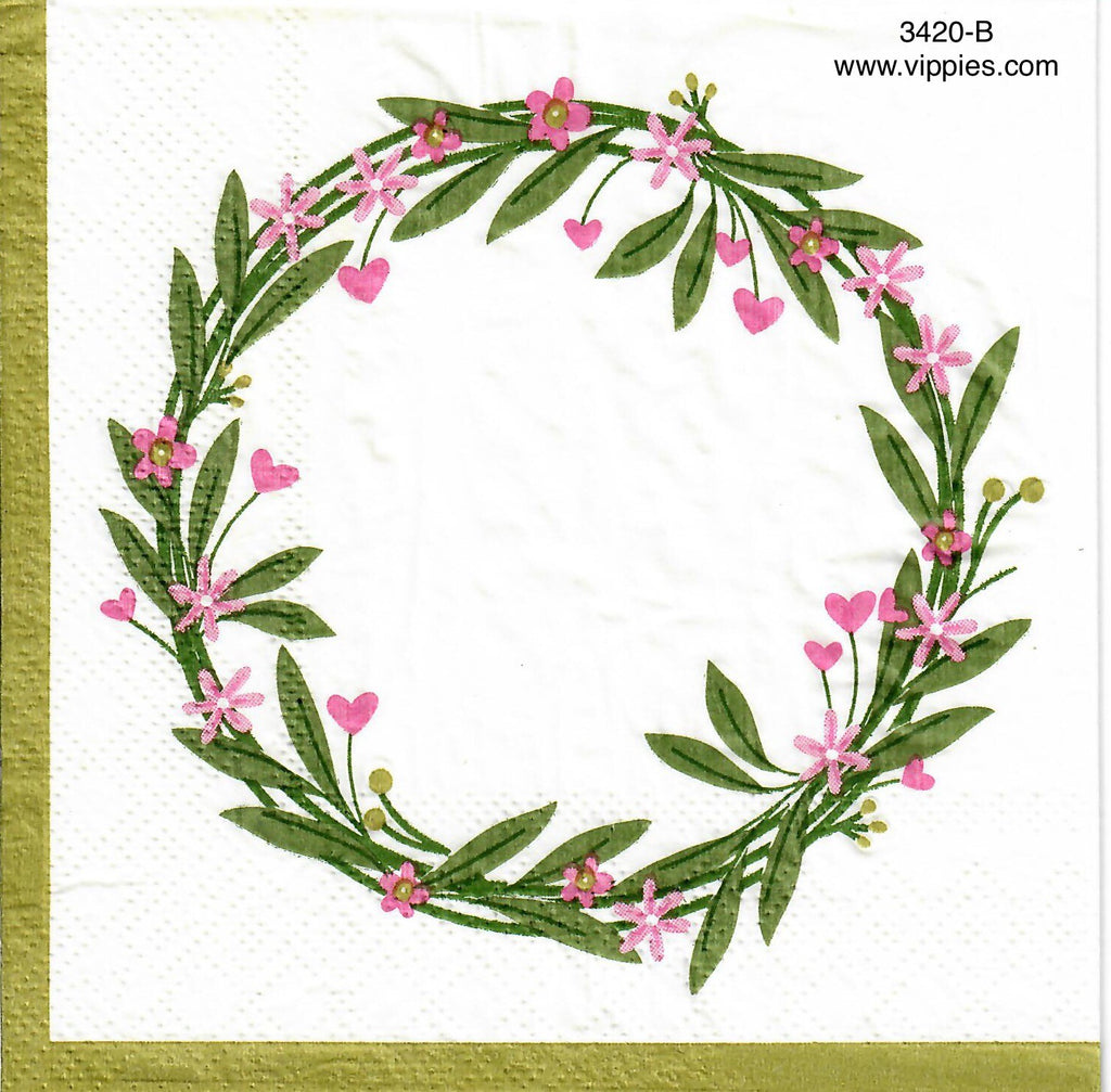 LVY-3420-B Heart Floral Wreath Napkin for Decoupage