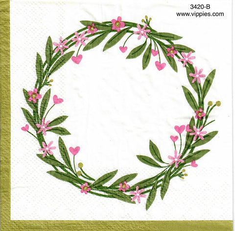 LVY-3420-B Heart Floral Wreath Napkin for Decoupage