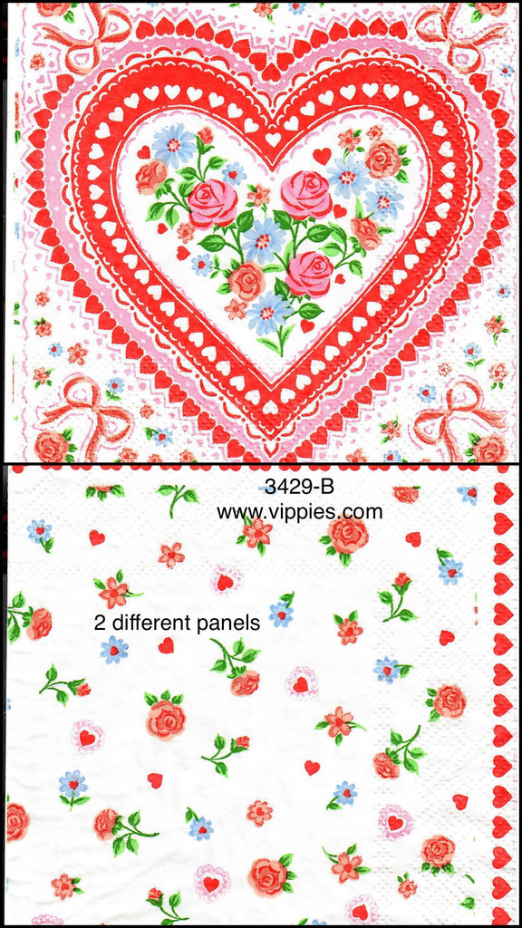 LVY-3429-B-S Set of 2 Lacy Heart with Flowers Napkins for Decoupage