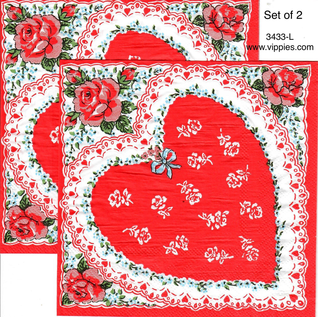 LVY-3433-L-S Set of 2 Vintage Valentine Lace Heart Napkins for Decoupage