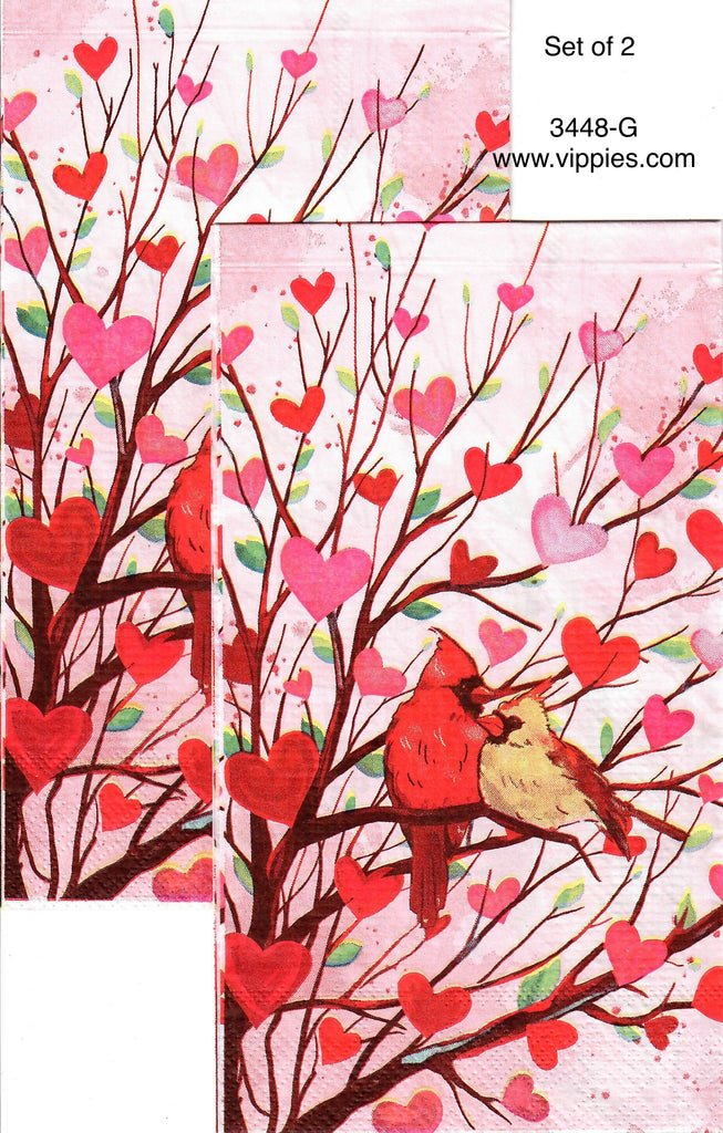 LVY-3448-G-S Cardinal Hearts Guest Napkin for Decoupage
