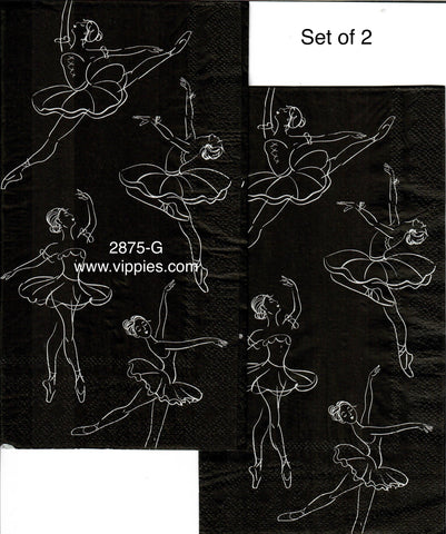 MUS-2878-G-S Set of 2 Ballerinas on Black Guest Napkin for Decoupage