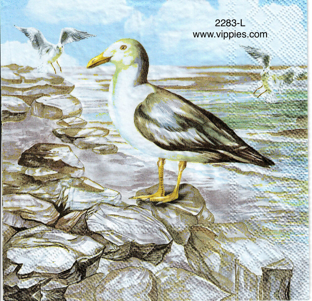 NS-2283-L Large Seagull on Rocks Napkins for Decoupage