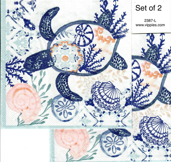 NS2387LS Set of 2 Large Turtle Shells Napkins for Decoupage
