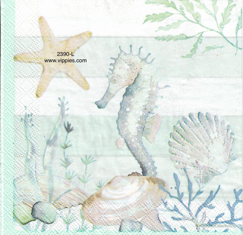 NS-2390-L Watercolor Seahorse Stripes Napkin for Decoupage