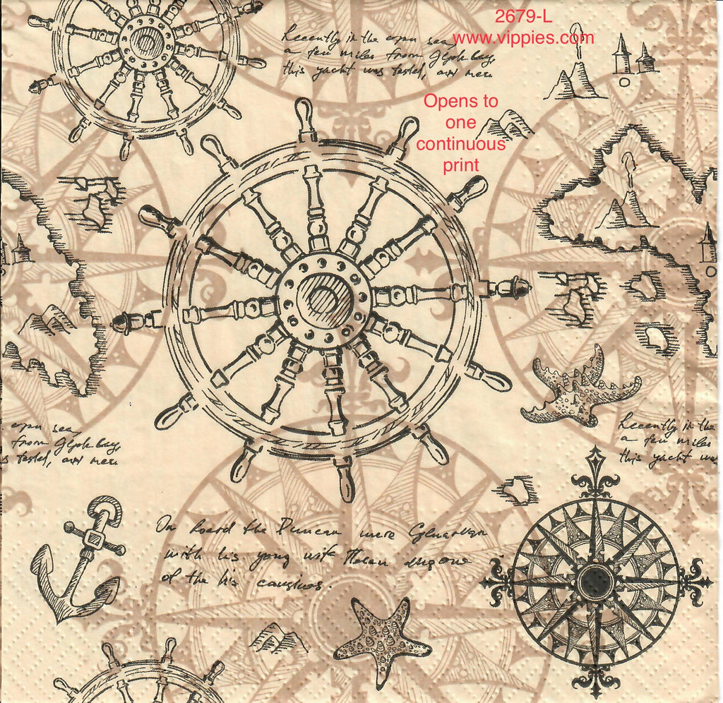 NS-2679-L Nautical Map Wheel Napkin for Decoupage