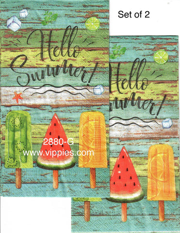 NS-2880-G-S Set of 2 Hello Summer Popsicles Guest Napkin for Decoupage
