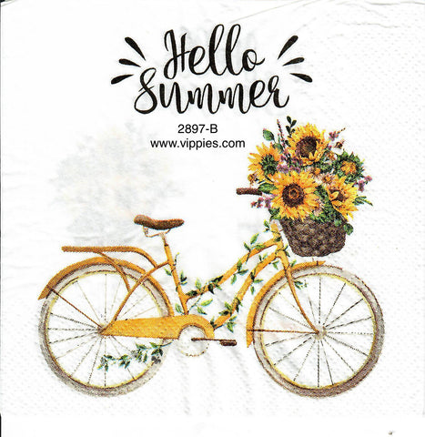 NS-2897-B Hello Summer Bike Flowers Napkin for Decoupage