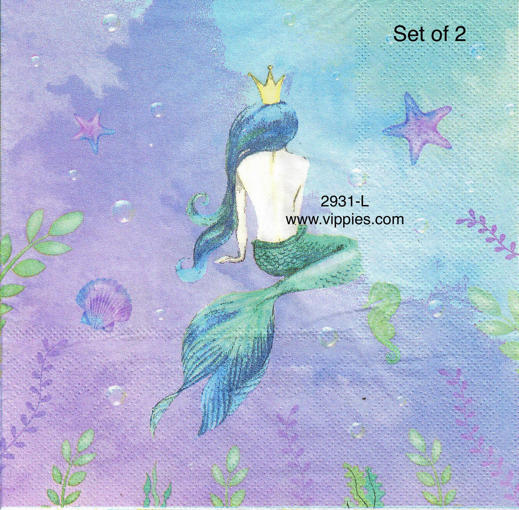 NS-2931-L-S Set of 2 Mermaids Sitting Napkins for Decoupage