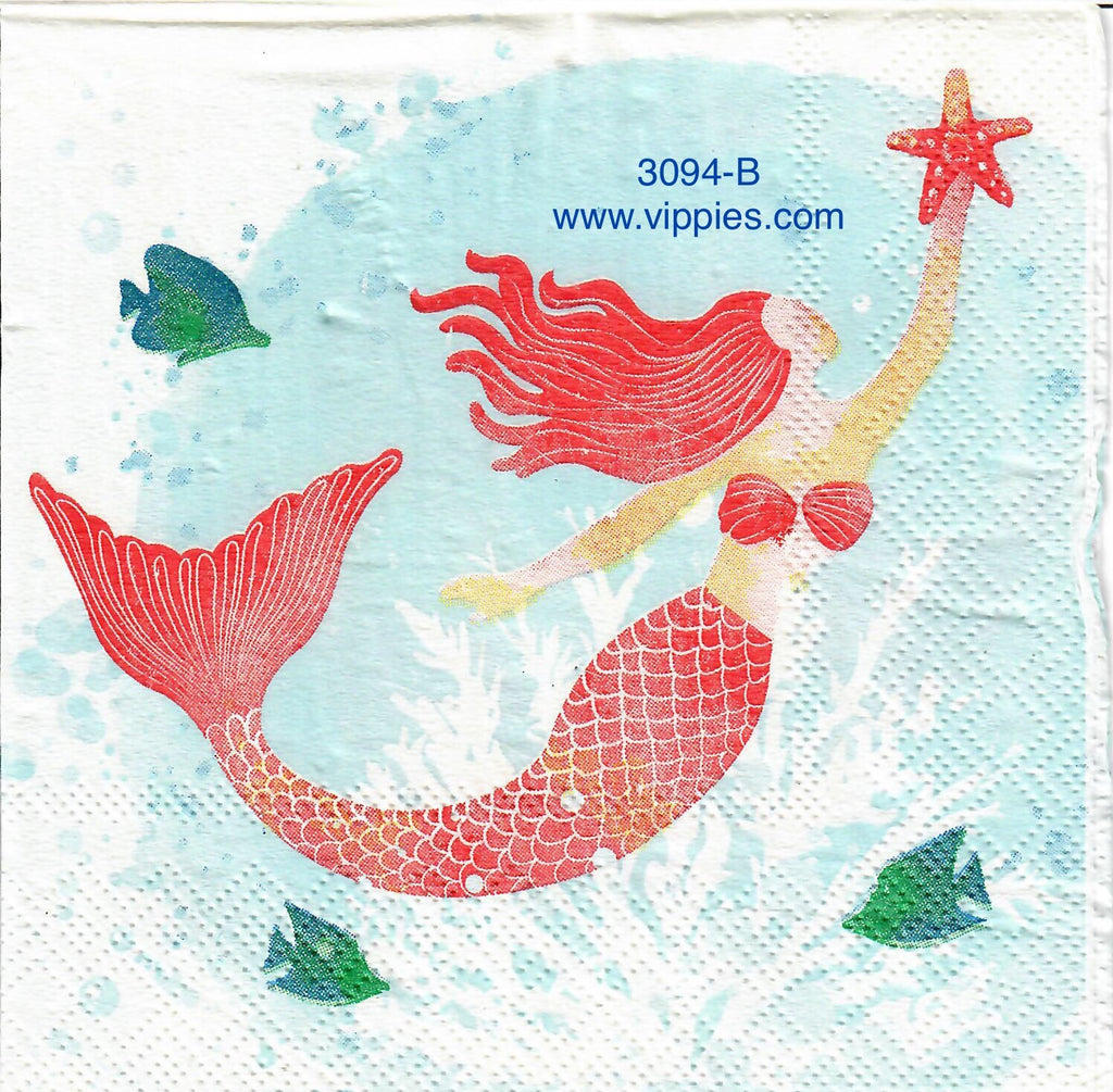 C-3094-B Mermaid Holding Starfish Napkin for Decoupage