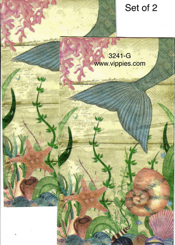 NS-3241-G-S Set of 2 Mermaid Tail Guest Napkin for Decoupage