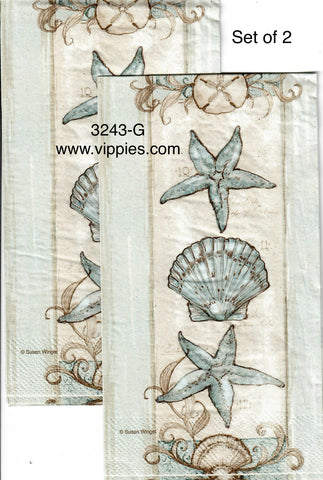 NS-3243-G-S Set of 2 Shells Stripes Guest Napkin for Decoupage