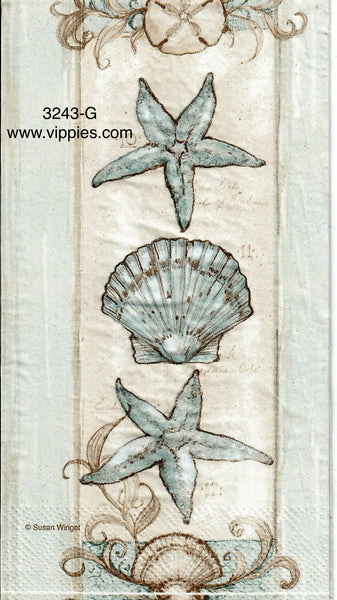 NS-3243-G-S Set of 2 Shells Stripes Guest Napkin for Decoupage