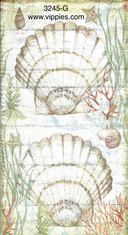 NS-3245-G Scallops Shells Seaweed Guest Napkin for Decoupage