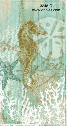 NS-3248-G Seahorse Shells Coral Guest Napkin for Decoupage