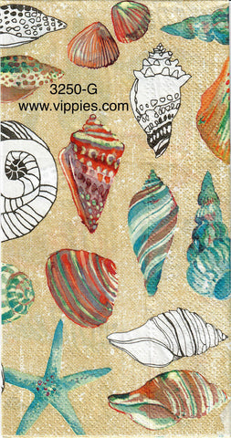 NS-3250-G Shells Starfish Tan Guest Napkin for Decoupage