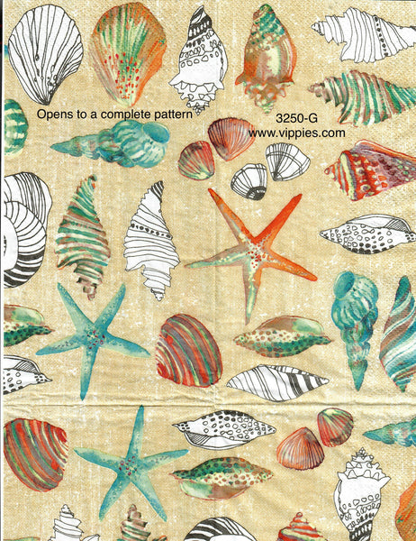 NS-3250-G Shells Starfish Tan Guest Napkin for Decoupage