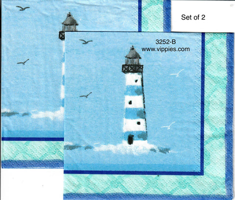 NS-3252-B-S Set of 2 Lighthouse Gulls Napkin for Decoupage