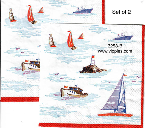NS-3253-B-S Set of 2 Sailboats Lighthouse Sea Napkin for Decoupage