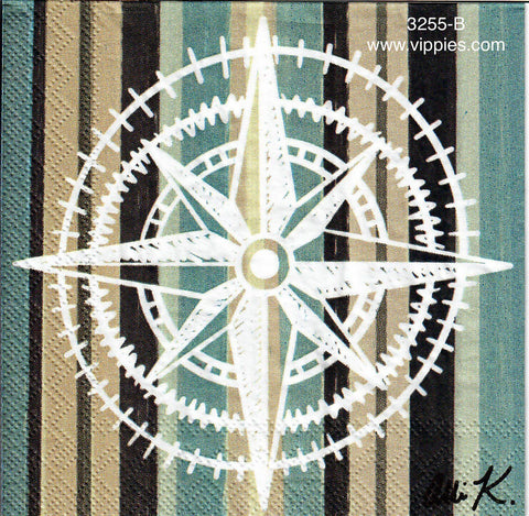 NS-3255-B Large Compass Stripes Napkin for Decoupage