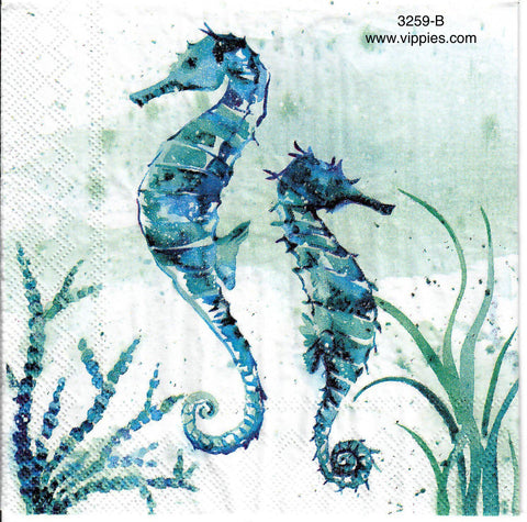 NS-3259-B Pair Aqua Seahorses Napkin for Decoupage