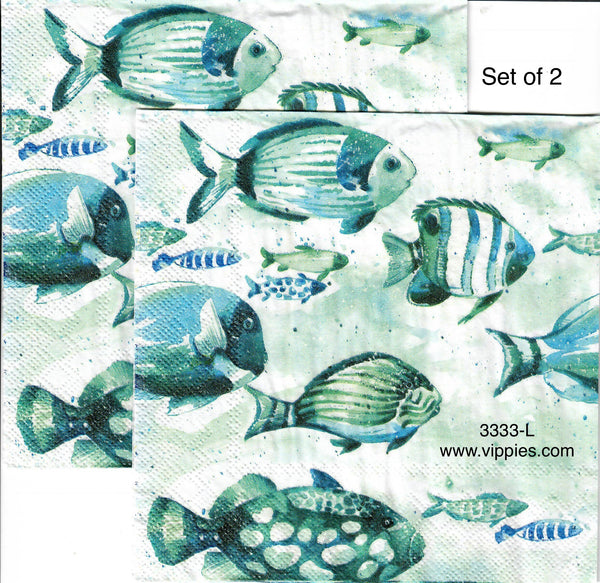 NS-3333-L-S Set of 2 Aqua Green Fish Napkins for Decoupage