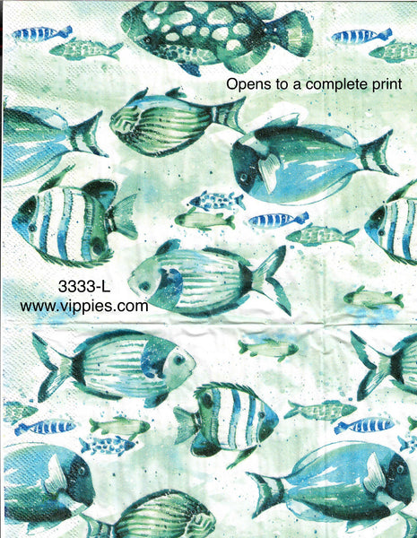 NS-3333-L-S Set of 2 Aqua Green Fish Napkins for Decoupage