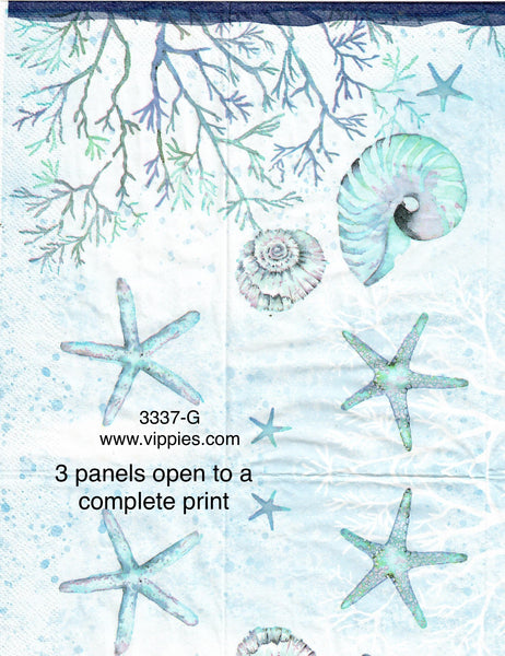 NS-3337-G Water Color Shells Guest Napkin for Decoupage
