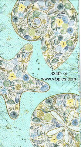 NS-3340-G Floral Shells Starfish Guest Napkin for Decoupage