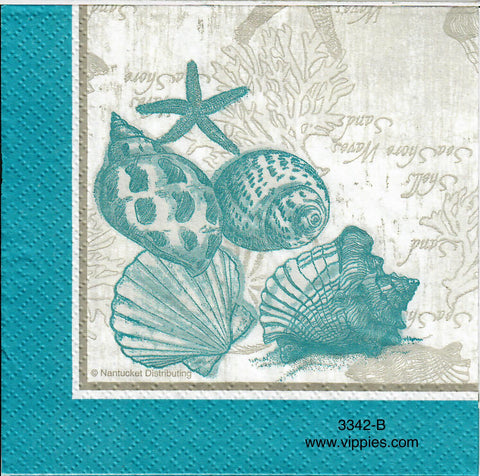 NS-3342-B Aqua Shells Words Guest Napkin for Decoupage