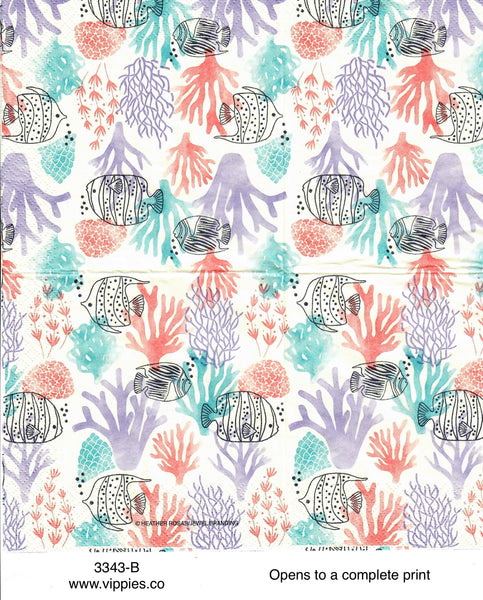 NS-3343-B Watercolor Sealife Napkin for Decoupage