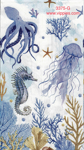NS-3375-G Blue Print Sea Life Guest Napkin for Decoupage
