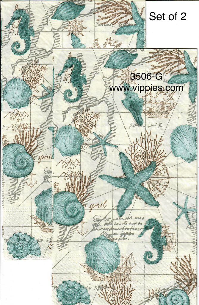 NS-3506-S Set of 2 Nautical Map Guest Napkin for Decoupage