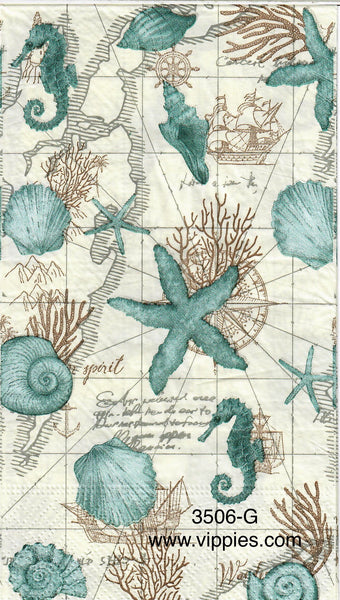 NS-3506-S Set of 2 Nautical Map Guest Napkin for Decoupage