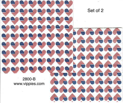 PAT-2800-B-S Set of 2 Rows of Flag Hearts Napkins for Decoupage