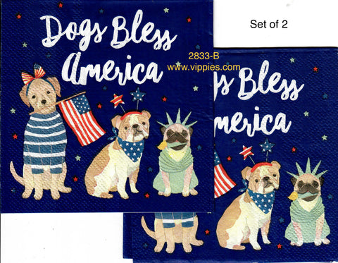 PAT-2833-B-S Set of 2 Dogs Bless America Napkin for Decoupage
