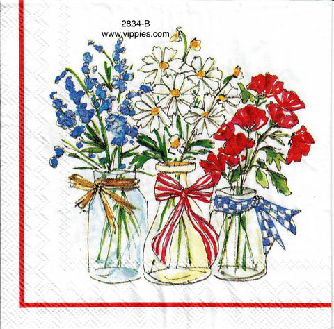 PAT-2834-B Red White Blue Floral Bottles Napkin for Decoupage