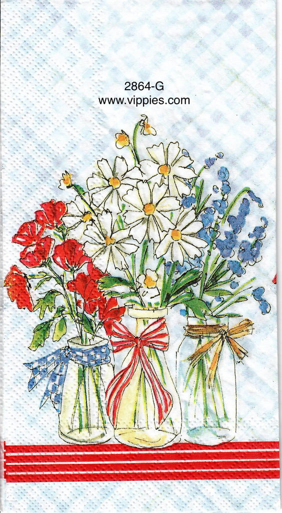 PAT-2864-G Red White Blue Jars Flowers Guest Napkin for Decoupage