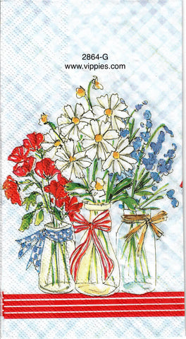 PAT-2864-G Red White Blue Jars Flowers Guest Napkin for Decoupage